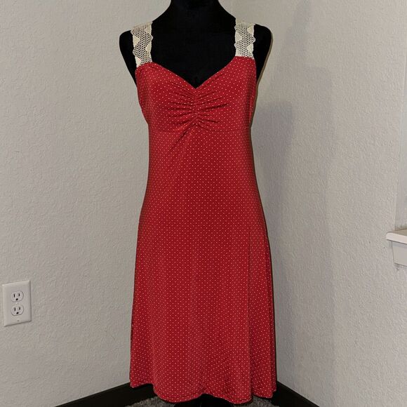 Vintage Khaki Krew Midi Dress Women's Large Red Polka Dot Classic Strap Pullover - Picture 2 of 8